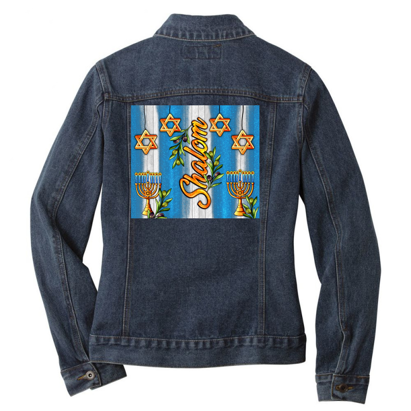 Shalom With Star Of David Ladies Denim Jacket by AdoDesignShop | Artistshot