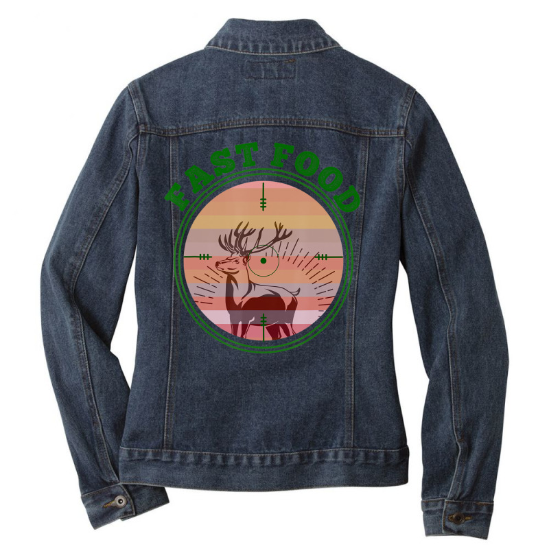 Deer Bow Hunting Fast Food Fun Hunting Christmas Ladies Denim Jacket by namnguyen | Artistshot