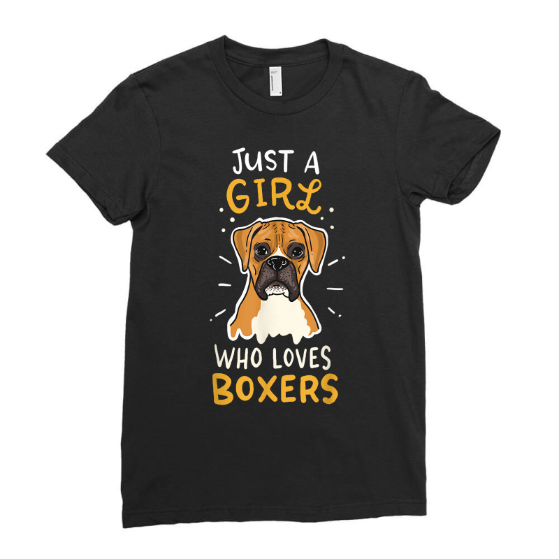 Just A Girl Who Loves Boxers Dog School Gift T Shirt Ladies Fitted T-Shirt by atereabag | Artistshot