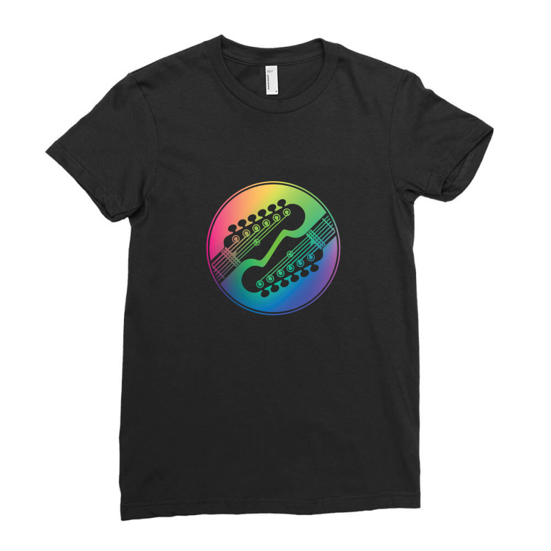 Electric Guitar Headstock Circle Colorful Gradient Theme Ladies Fitted T-Shirt by PatrickDougherty | Artistshot