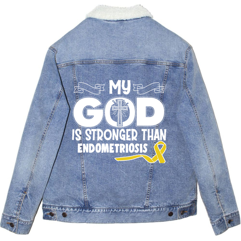 Limited Edition Endometriosis Awareness My God Is Stronger Than - In T Unisex Sherpa-lined Denim Jacket | Artistshot