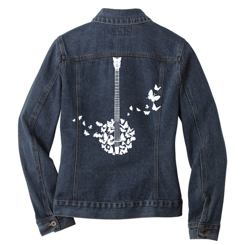 Banjo Instrument T Shirta Banjo Instrument With Beautiful Butterflies Ladies Denim Jacket by marisadenesik663 | Artistshot