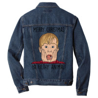 Merry Christmas Ya Filthy Animal 1 Men Denim Jacket | Artistshot