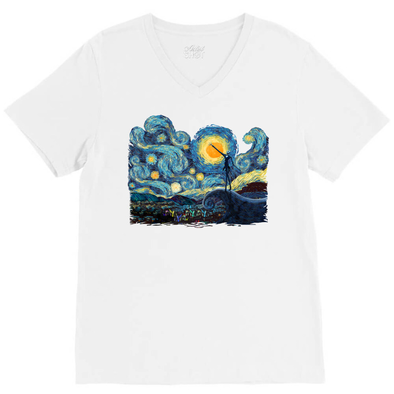 Jack Scary Night Abstract Paintings V-neck Tee | Artistshot