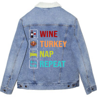 Artistshot Trending Wine Turkey Nap Repeat Unisex Sherpa-lined Denim Jacket | Artistshot