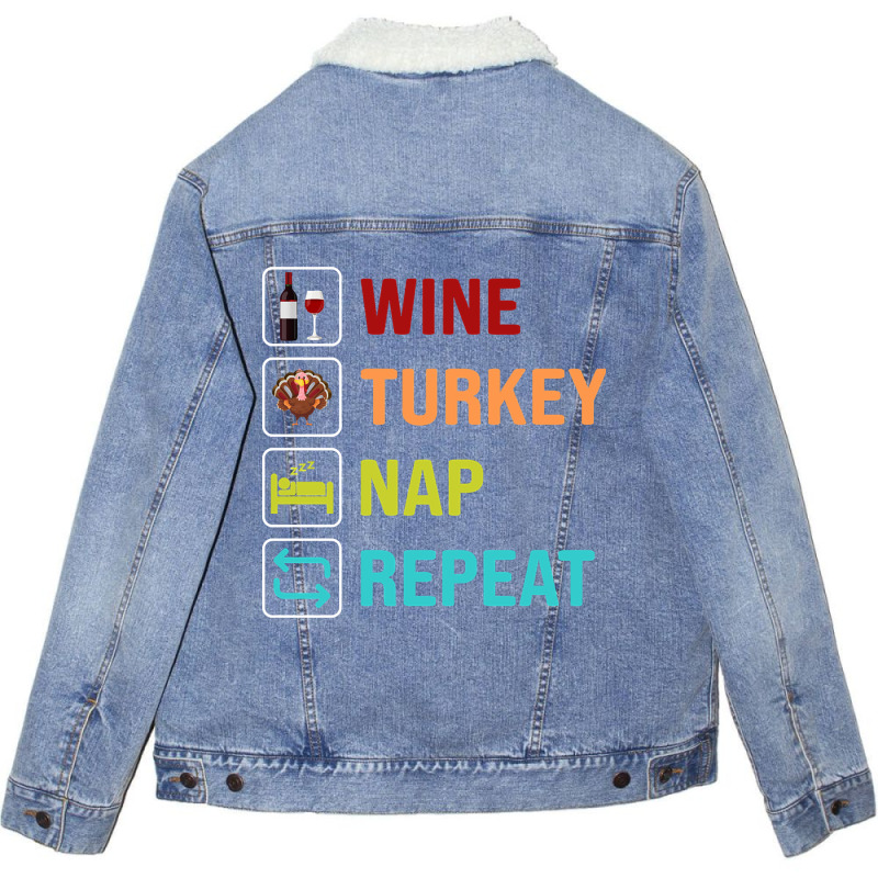 Artistshot Trending Wine Turkey Nap Repeat Unisex Sherpa-lined Denim Jacket | Artistshot