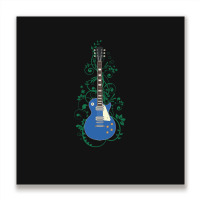 Blue Lp Style Electric Guitar Flowering Vines Metal Print Square | Artistshot