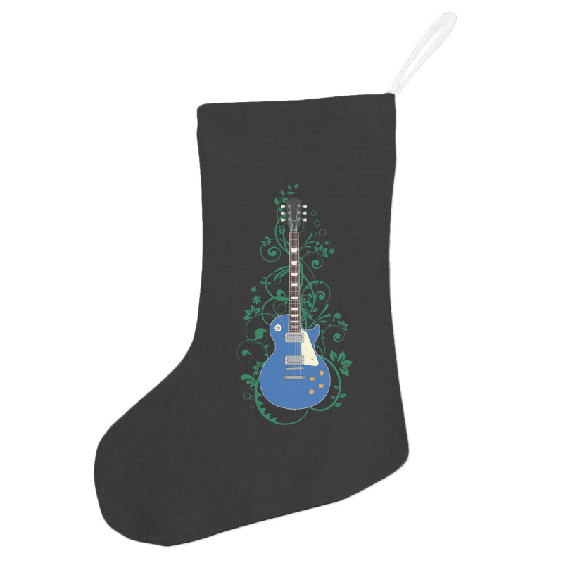 Blue Lp Style Electric Guitar Flowering Vines Holiday Stocking | Artistshot