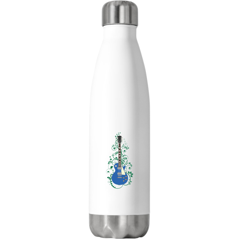 Blue Lp Style Electric Guitar Flowering Vines Stainless Steel Water Bottle | Artistshot