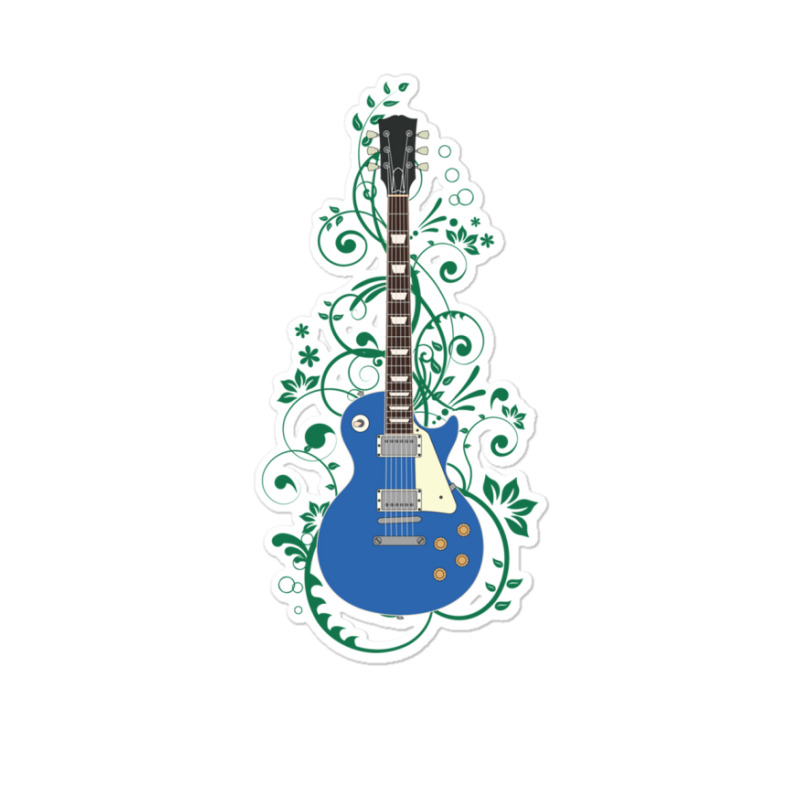 Blue Lp Style Electric Guitar Flowering Vines Sticker | Artistshot