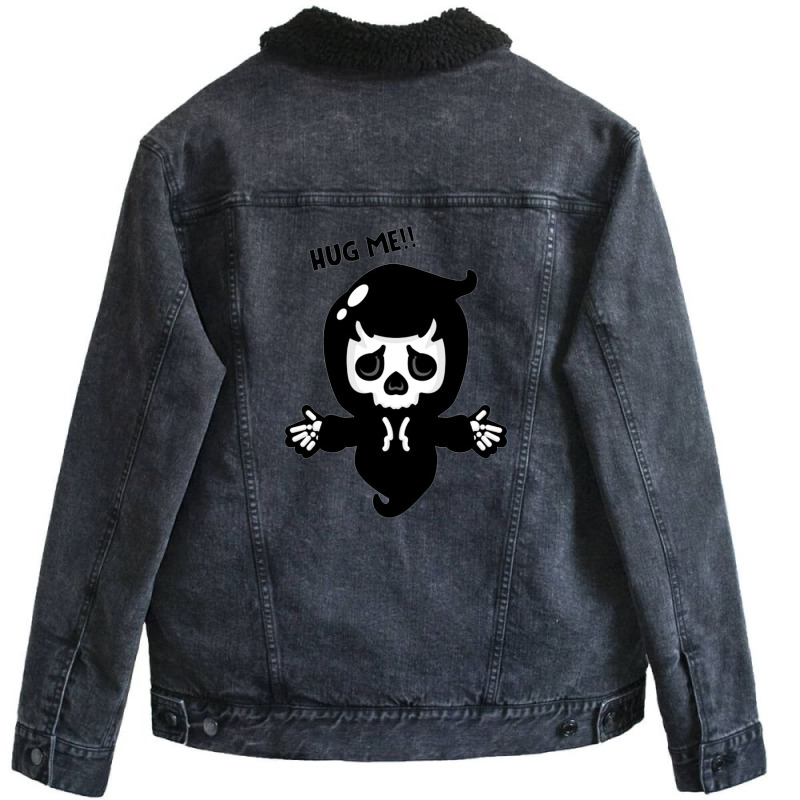 Cartoon Grim Reaper Want Hug Unisex Sherpa-Lined Denim Jacket by WillisMinor | Artistshot