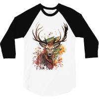 Watercolor Deer Painting Design T Shirt 3/4 Sleeve Shirt | Artistshot