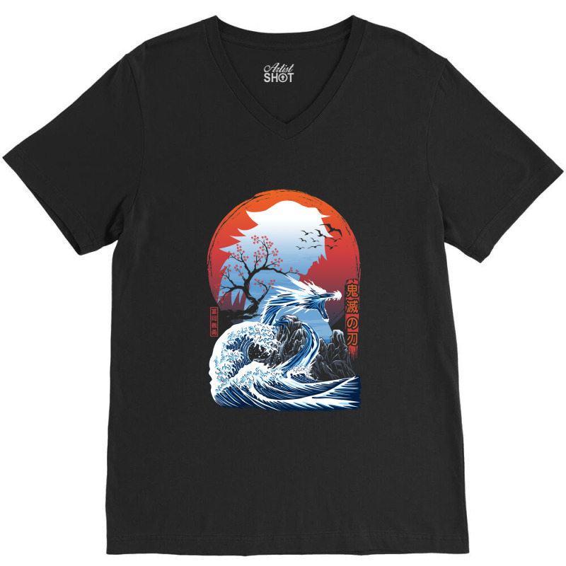 The Great Water Dragon V-neck Tee | Artistshot