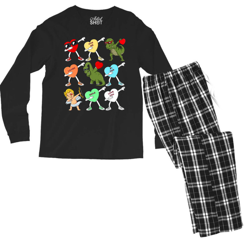 Trending Valenines Day Dabbing Hears Cupid Rex Dino Dab Boys Kids Men's Long Sleeve Pajama Set | Artistshot