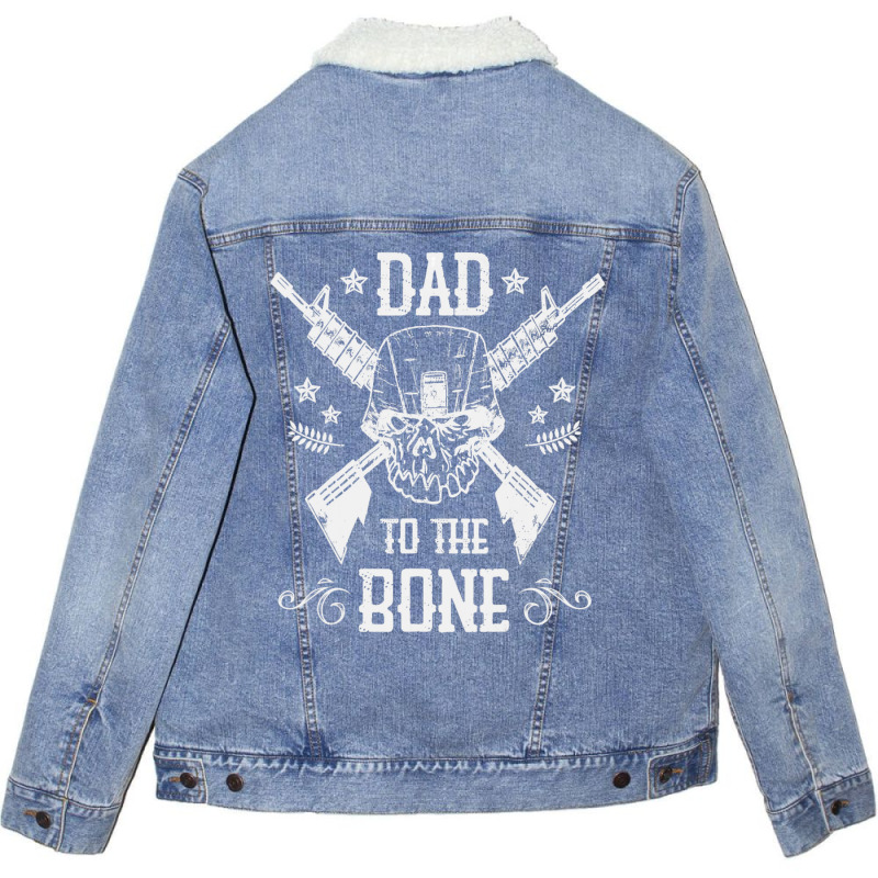 Mens Dad To The Bone Father Joke Vintage Skull Ar Rifle Gun Unisex Sherpa-lined Denim Jacket | Artistshot