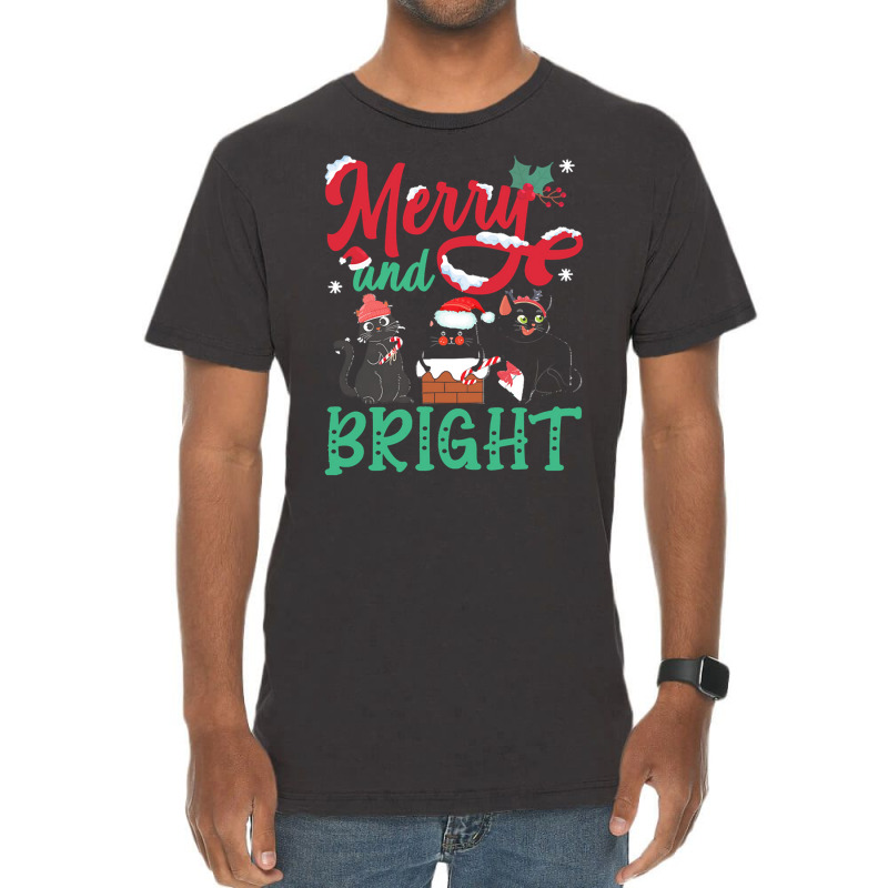 Merry And Bright Black Cat Christmas Merry And Bright Black Cat Christ Vintage T-shirt | Artistshot