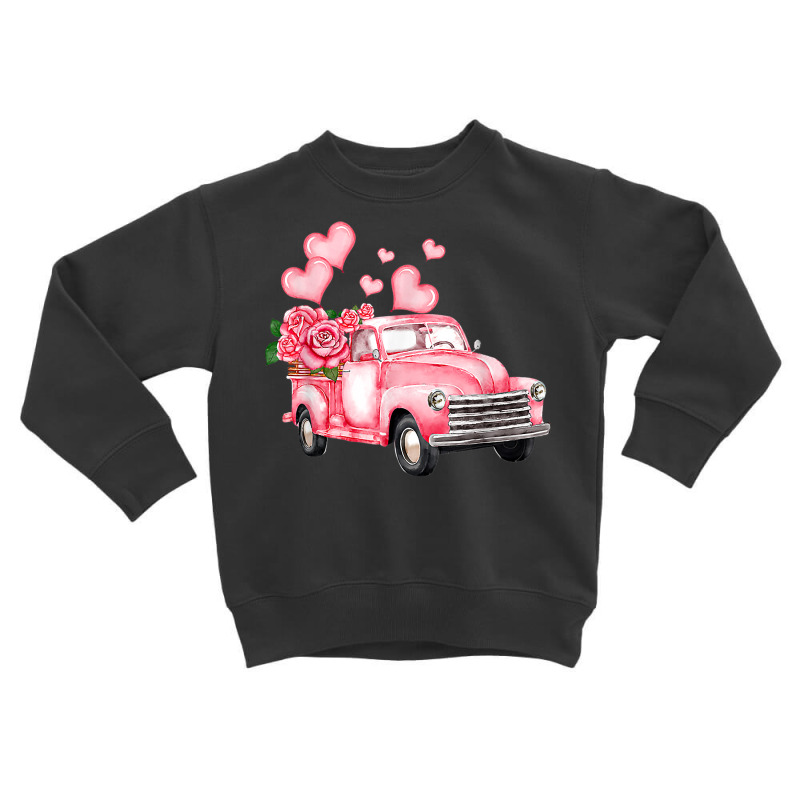 Vintage Pink Truck Love Heart Flower Happy Valentine's Day T Shirt Toddler Sweatshirt by delredske | Artistshot