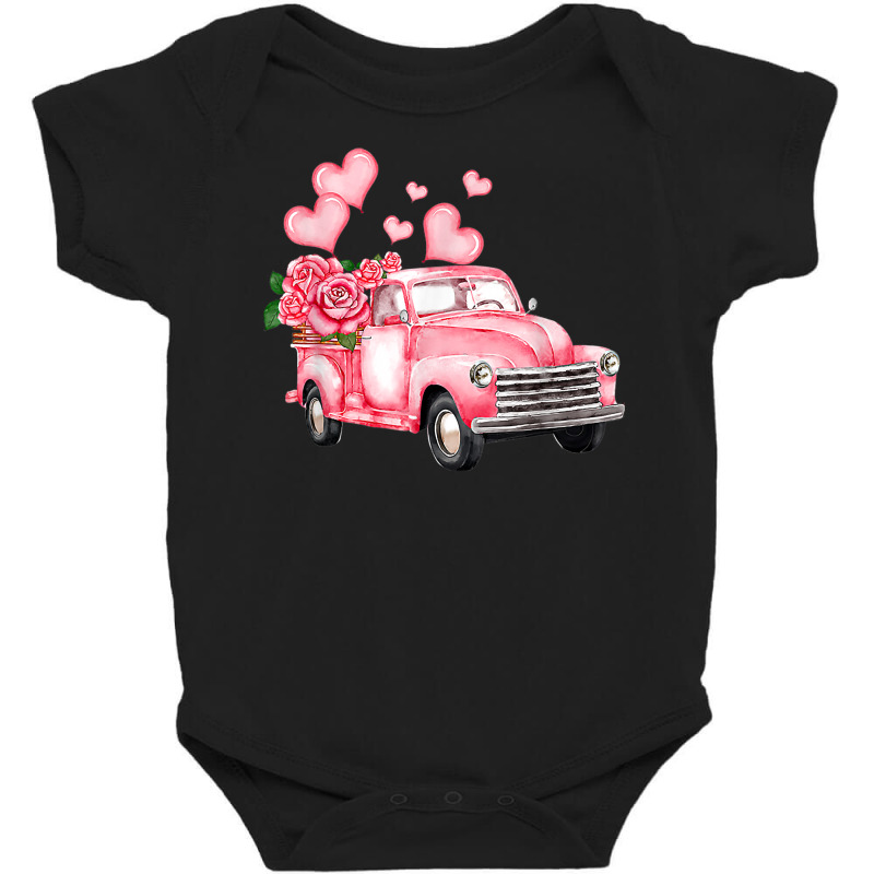 Vintage Pink Truck Love Heart Flower Happy Valentine's Day T Shirt Baby Bodysuit by delredske | Artistshot