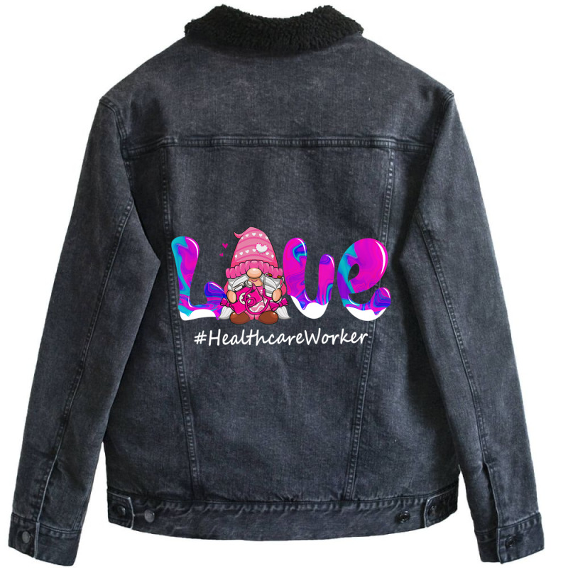 Trending Valentines Day Gnome Love Healthcare Worker Nurse Unisex Sherpa-lined Denim Jacket | Artistshot