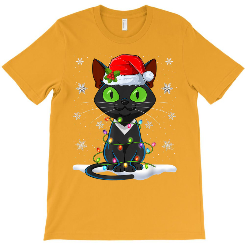 Santa Hat Cat Christmas Lights Funny Kitten Cat Lover T-shirt | Artistshot