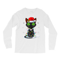 Santa Hat Cat Christmas Lights Funny Kitten Cat Lover Long Sleeve Shirts | Artistshot