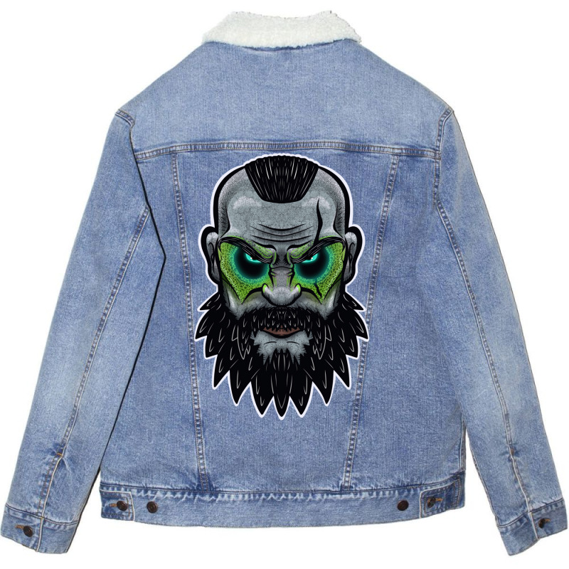 War God Celt King Viking Head Warrior Green Unisex Sherpa-lined Denim Jacket | Artistshot