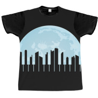 Piano Keys As A City Landscape In The Moonlight Graphic T-shirt | Artistshot