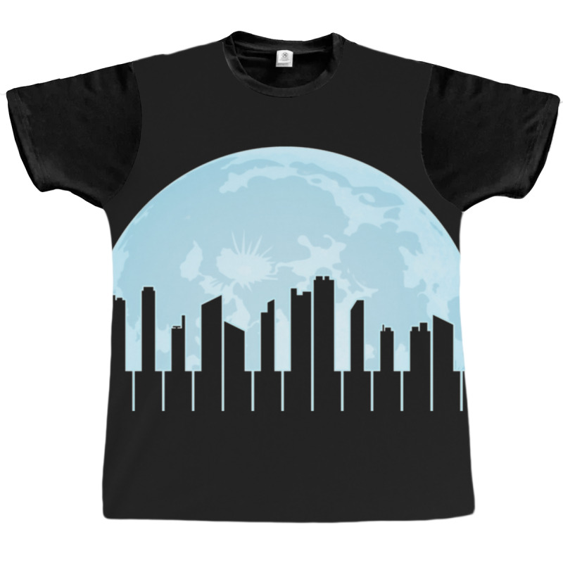 Piano Keys As A City Landscape In The Moonlight Graphic T-shirt | Artistshot