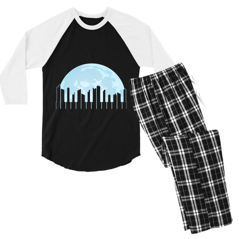 Piano Keys As A City Landscape In The Moonlight Men's 3/4 Sleeve Pajama Set | Artistshot