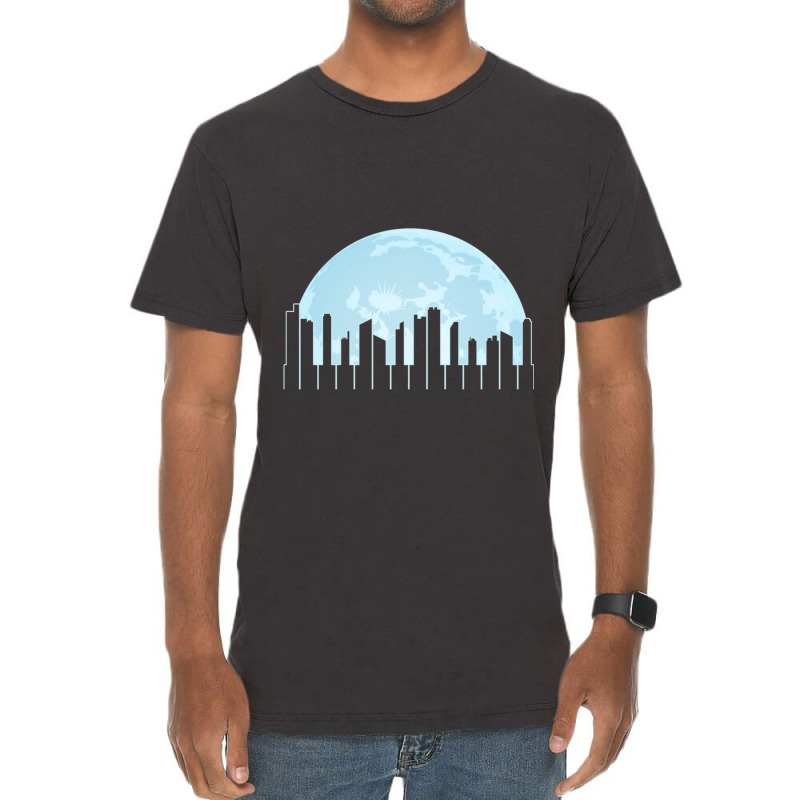 Piano Keys As A City Landscape In The Moonlight Vintage T-shirt | Artistshot