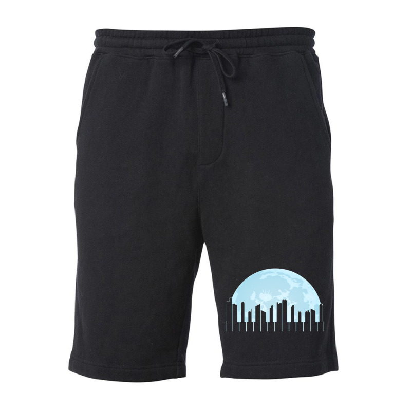 Piano Keys As A City Landscape In The Moonlight Fleece Short | Artistshot