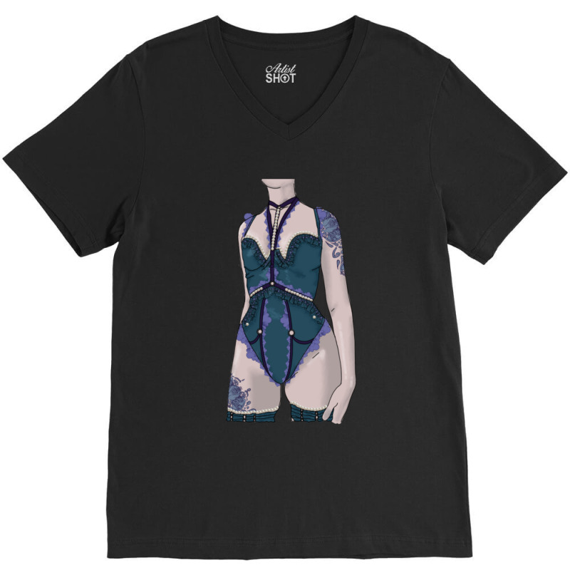 Sexy Lingerie Gothic Pastel Tattoo Harness Pinup Lady V-neck Tee | Artistshot