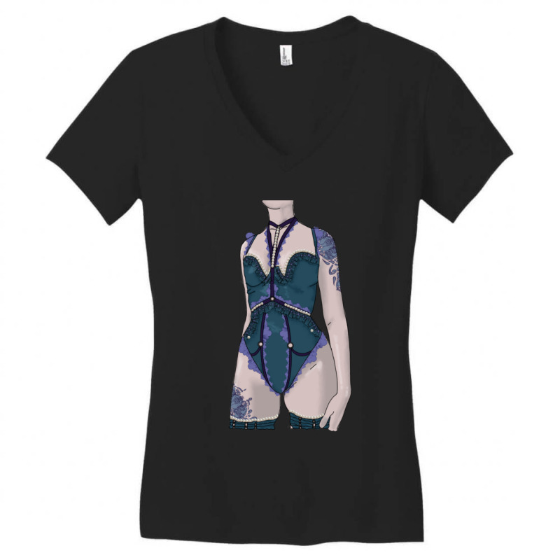 Sexy Lingerie Gothic Pastel Tattoo Harness Pinup Lady Women's V-Neck T-Shirt by JodyBanda | Artistshot