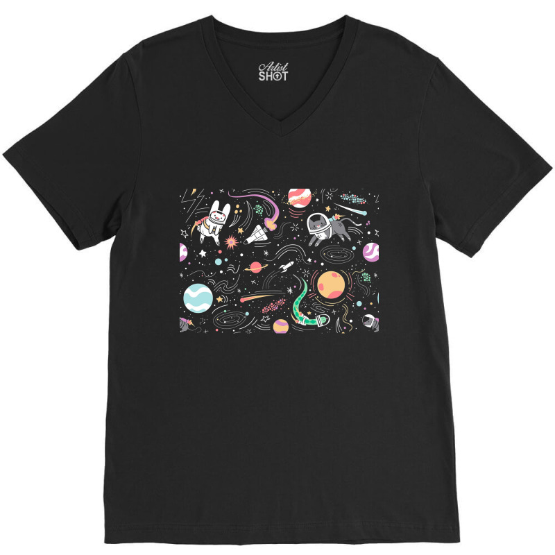 Space Cat V-Neck Tee by Bandungan | Artistshot