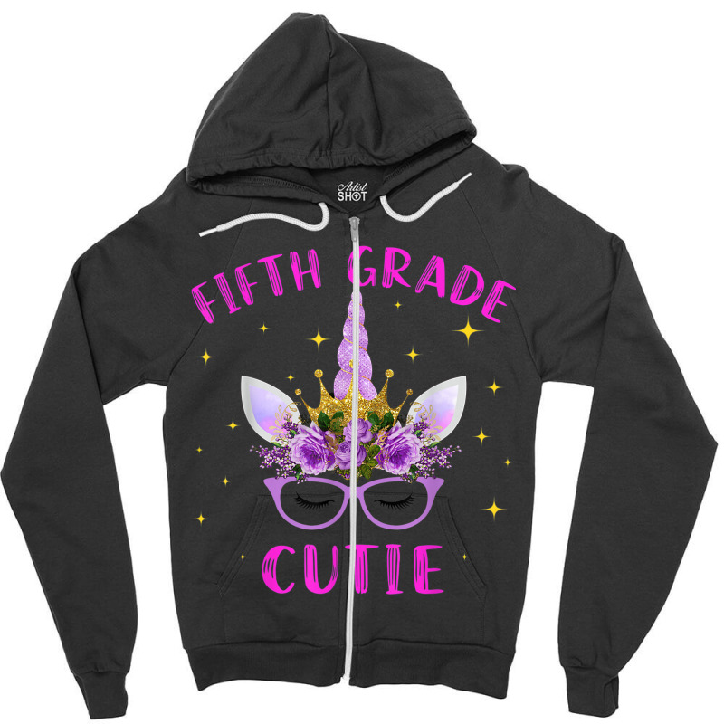 Fifth Grade Cutie Unicorn Face Lover 5th Grade Girl Gift Zipper Hoodie | Artistshot