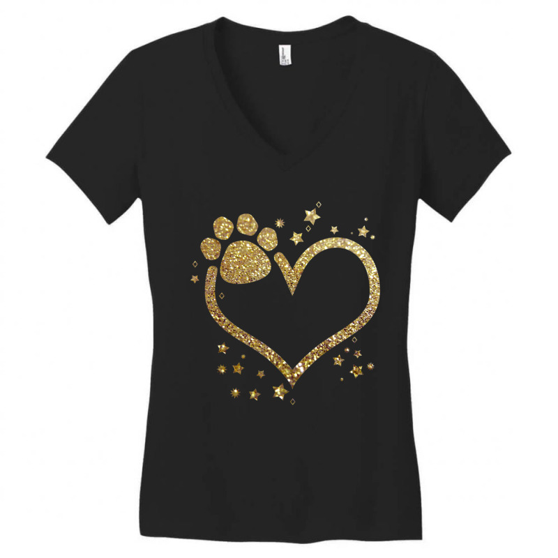 Hot Trend Yellow Paw Print Heart Cute Dog Cat Love Valentines Day Women's V-Neck T-Shirt by Hugo Flowers | Artistshot