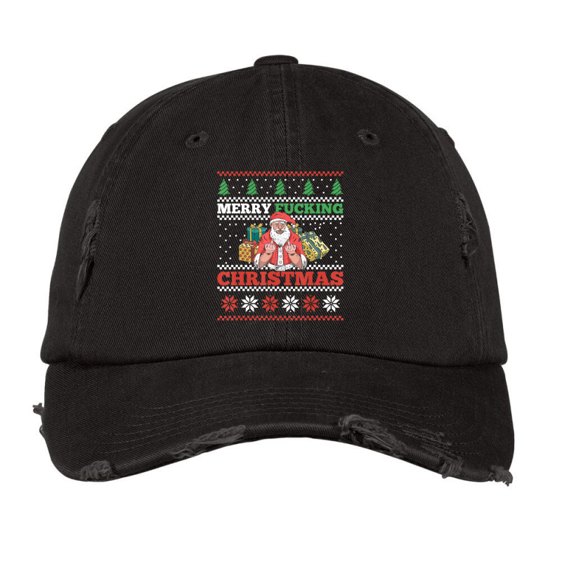 Merry Fucking Christmas Adult Humor Santa Pun Ugly Sweater Vintage Cap by tintruong | Artistshot