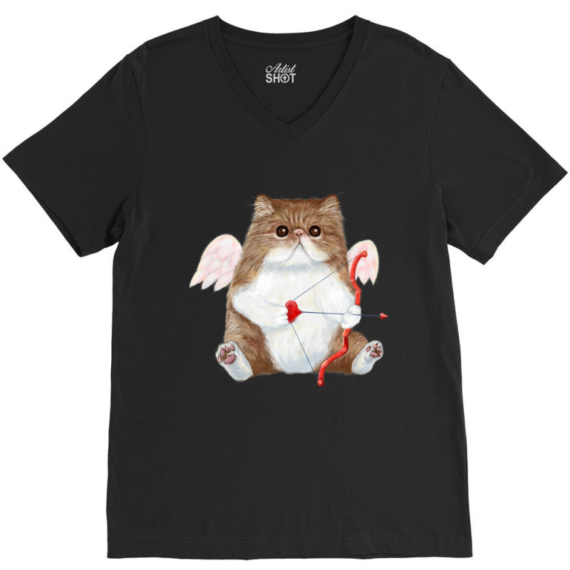 Trending Valentine's Day Cat Cupid Heart Persian Kitty Cherub V-Neck Tee by Trudeau Palmer | Artistshot