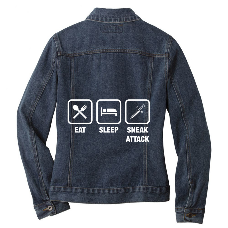 Eat Sleep Sneak Attack Rogue Tabletop Rpg Gaming Relaxed Fit Ladies Denim Jacket by LYDIABERRY | Artistshot