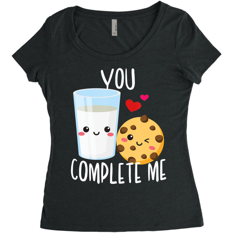 Hot Trend You Complete Me Cute Kawaii Milk & Cookies Valentine Couple Women's Triblend Scoop T-shirt by Hugo Flowers | Artistshot