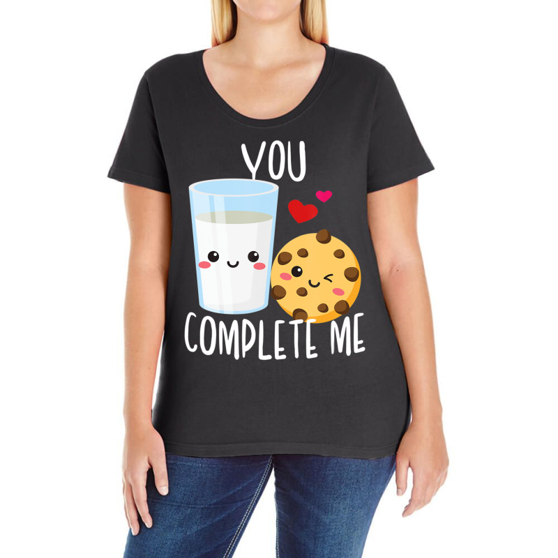 Hot Trend You Complete Me Cute Kawaii Milk & Cookies Valentine Couple Ladies Curvy T-Shirt by Hugo Flowers | Artistshot