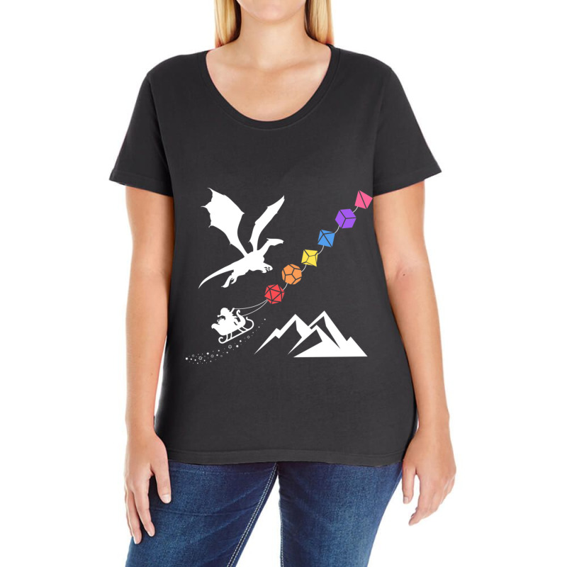 Nerdy Christmas Rainbow Polyhedral Dice Set Tabletop Rpg Addict Ladies Curvy T-Shirt by LYDIABERRY | Artistshot