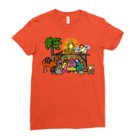 Cartoon Christmas Nativity Scene Ladies Fitted T-shirt | Artistshot