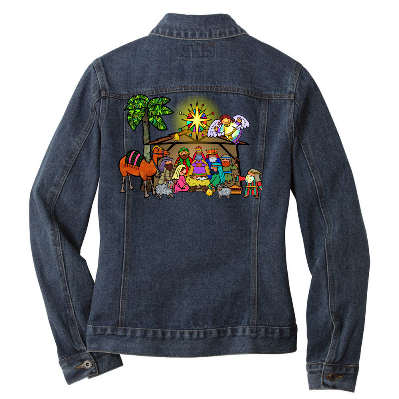 Cartoon Christmas Nativity Scene Ladies Denim Jacket by reboriguitoup | Artistshot