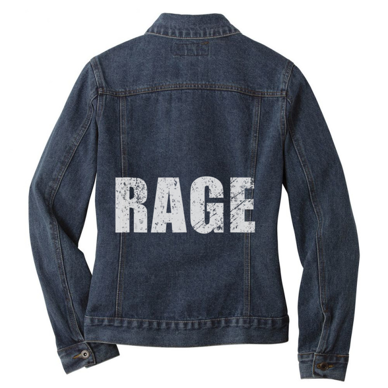 Rage Distressed Text Ladies Denim Jacket by LYDIABERRY | Artistshot