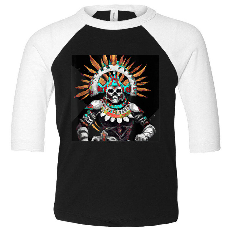 Dia De Los Muertos Aztec Warrior Calavera Mayan Mythology Toddler 3/4 Sleeve Tee by DanaMarieDeLosSantos | Artistshot