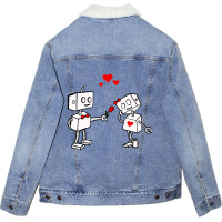 Hot Trend Valentines Day Robots Couple Love Story Unisex Sherpa-lined Denim Jacket | Artistshot