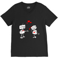 Hot Trend Valentines Day Robots Couple Love Story V-neck Tee | Artistshot