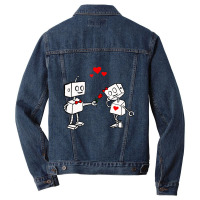 Hot Trend Valentines Day Robots Couple Love Story Men Denim Jacket | Artistshot