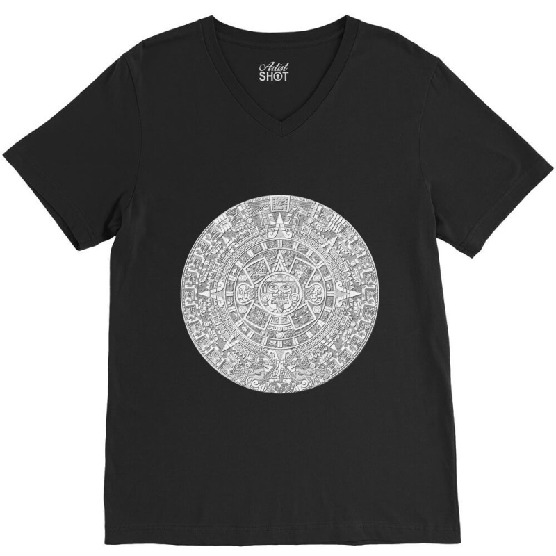 Piedra Del Sol - White Granite Aztec Calendar Sun Stone V-neck Tee | Artistshot